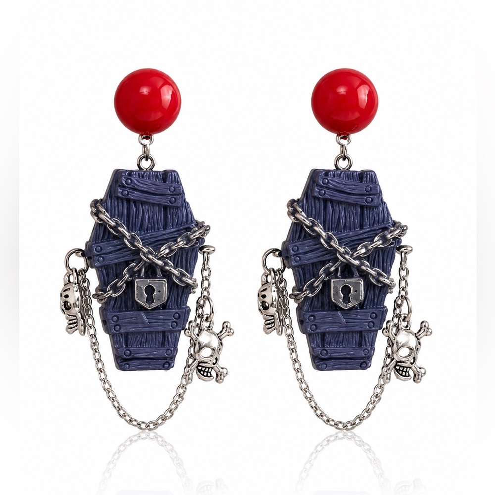 Red & Purple Coffin Charm Drop Earrings